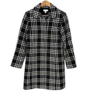Charter Club Wool Blend‎ Plaid Tweed Coat Black White Button Front, Size 4